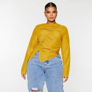 PLUS CHARTREUSE RUCHED FRONT BLOUSE
